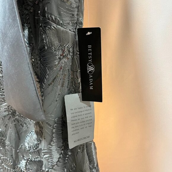 Betsy & Adam Crystal Soutache One Shoulder Bow Trim Sheath Evening Gown 16 NWT - Picture 11 of 12